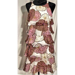 Dress Barn Flowered Ruffled Dress, Muted Mauve, Pink, Brown, Size 12